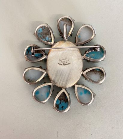 null CHANEL Made in France Brooch pendant in patinated metal and turquoise glass...