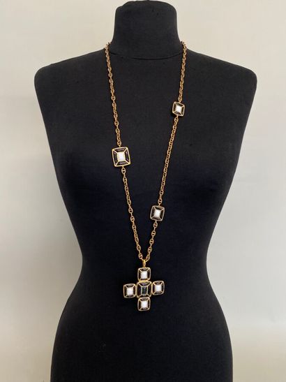 null GRIPOIX Paris Necklace with square motifs and cross pendant in gold metal and...