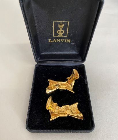 null LANVIN Germany Pair of bow ear clips in gold metal with green rhinestones in...