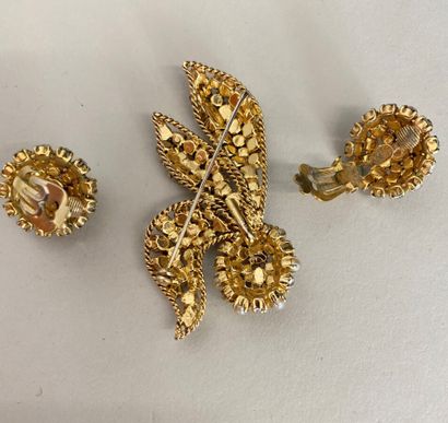  CHRISTIAN DIOR by GROSSE Germany Brooch and Pair of gold and rhinestone ear clips...