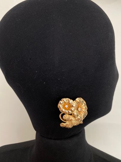  CHRISTIAN DIOR Germany Pair of gold metal and rhinestone bindweed ear clips - signed...