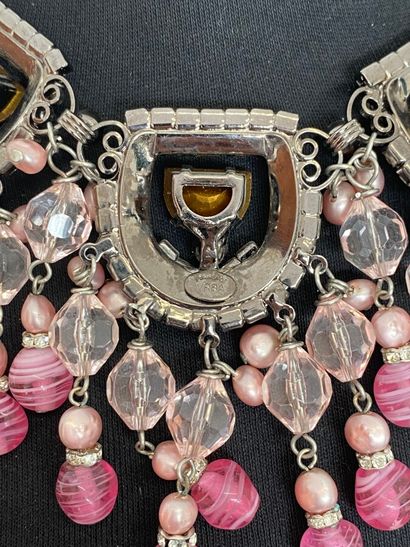 null LAWRENCE VRBA Made in USA Necklace drapery metal patina rhinestones pink and...