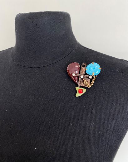 CHRISTIAN LACROIX Made in France Heart brooch pendant Christmas 93 in copper plated...