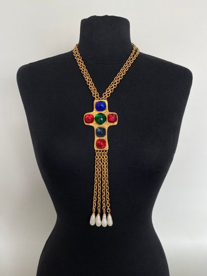 CHANEL Necklace with 2 strands and cross...