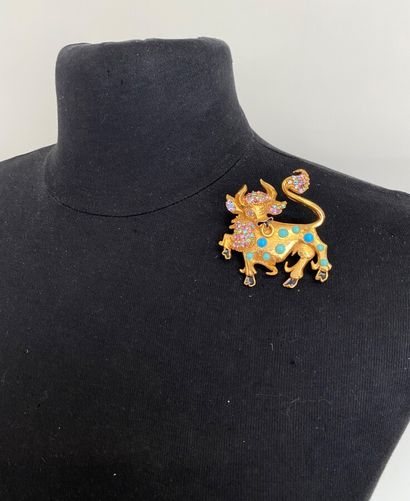  CHRISTIAN LACROIX Made in France Camargue bull brooch pendant in gold plated metal...