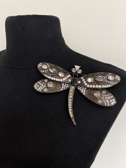 SCHERRER Dragonfly brooch in brown patinated...