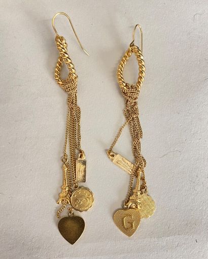 null JEAN PAUL GAULTIER by GOOSSENS Pair of earrings with charms in gilded metal...