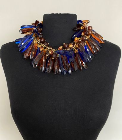 null Necklace in gilded metal with blue and amber resin pendants - unsigned 

length...