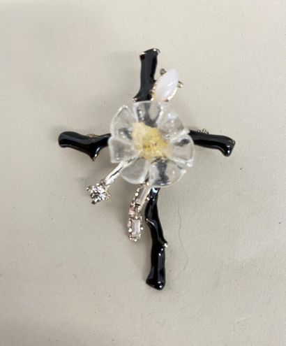 null CHRISTIAN LACROIX Made in France Cross brooch in silver plated metal with black...