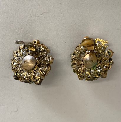 null 
CHANEL by ROBERT GOOSSENS Pair of gold-plated pearl and rhinestone ear clips...
