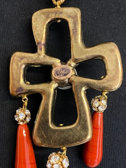  CHRISTIAN LACROIX Made in France Metal necklace and golden resin cross with pebbles...
