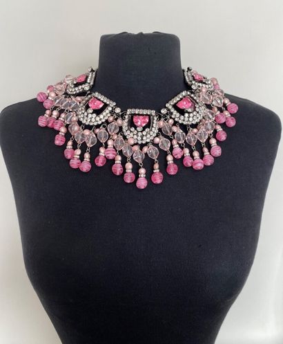null LAWRENCE VRBA Made in USA Necklace drapery metal patina rhinestones pink and...