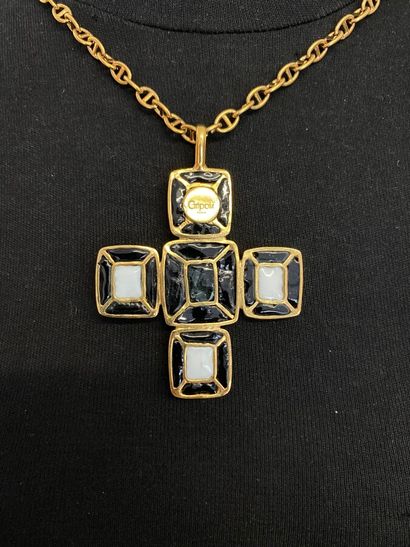 null GRIPOIX Paris Necklace with square motifs and cross pendant in gold metal and...