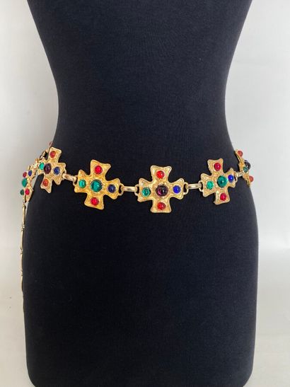 null In the taste of CHANEL Gilded metal belt with crosses and colored glass cabochons...