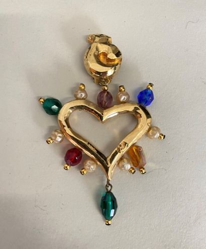 CHRISTIAN LACROIX Monoboucle heart in gilded metal faceted glass beads and small...