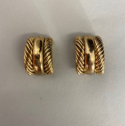  CHRISTIAN DIOR by GROSSE Pair of gilded metal godron ear clips - signed 
Height...