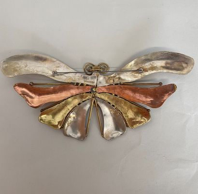 null LUCIANO Butterfly brooch in silver plated metal and copper plated in 2 tones...