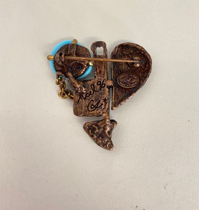  CHRISTIAN LACROIX Made in France Heart brooch pendant Christmas 93 in copper plated...