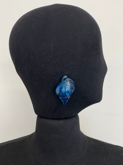 ROCHAS Pair of shell ear clips in blue resin...