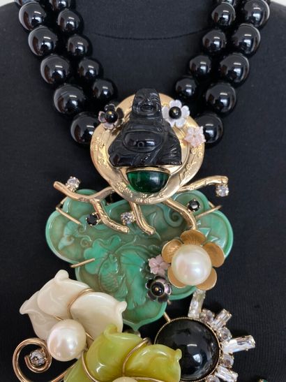 null PHILIPPE FERRANDIS Paris Necklace with 2 rows of onyx balls and an important...