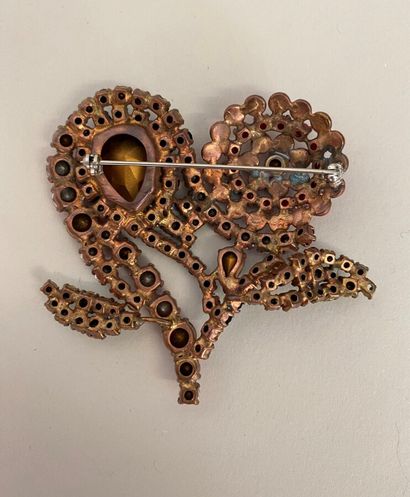 null CHRISTIAN LACROIX Haute Couture Broche coeur fleur en métal patiné strass et...