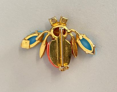 null RAFIA & BOSSA Bee brooch in gold plated metal with turquoise and coral glass...