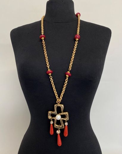 null CHRISTIAN LACROIX Made in France Metal necklace and golden resin cross with...
