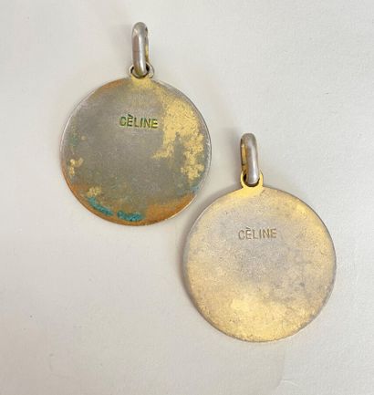 null CELINE 2 Pendants in gilded metal and enamel with the initials of the brand...