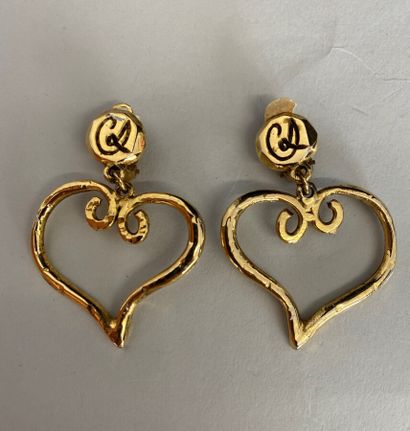  CHRISTIAN LACROIX Paris Pair of heart-shaped ear clips in gold-plated metal with...