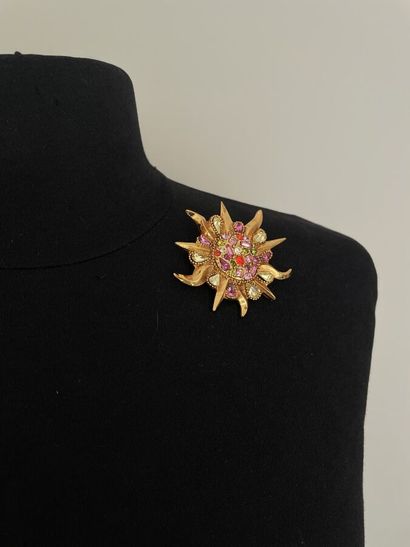 null CHRISTIAN LACROIX Made in France Sun pendant brooch in gold metal and colored...