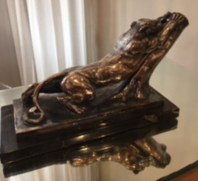 null ROUAULT Tiger in silver plated metal on marble base - signed
