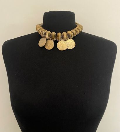 null YVES SAINT LAURENT Necklace of godronnées balls in patinated metal and medals...