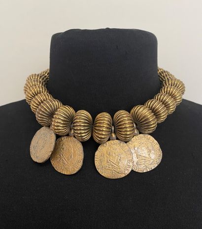 null YVES SAINT LAURENT Necklace of godronnées balls in patinated metal and medals...