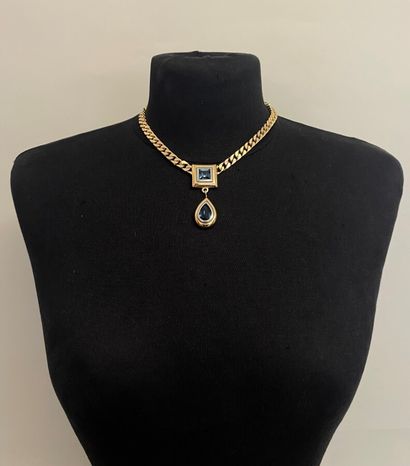 null YVES SAINT LAURENT Necklace in gold-plated metal with blue rhinestones (clasp...