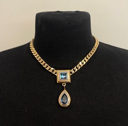 null YVES SAINT LAURENT Necklace in gold-plated metal with blue rhinestones (clasp...