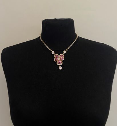null YVES SAINT LAURENT Necklace with rhinestones and pink enamel - charm with the...