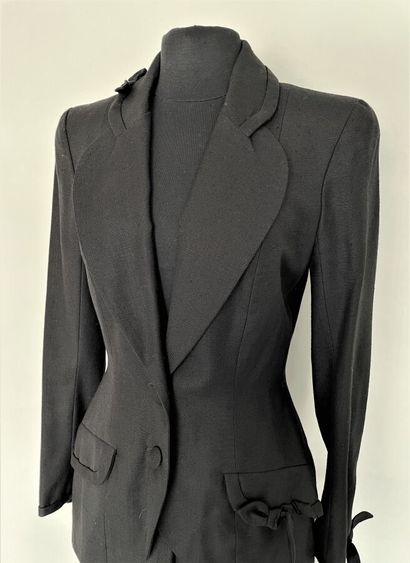 null JOHN GALLIANO Jacket with laces and pants in black viscose and linen - Size...