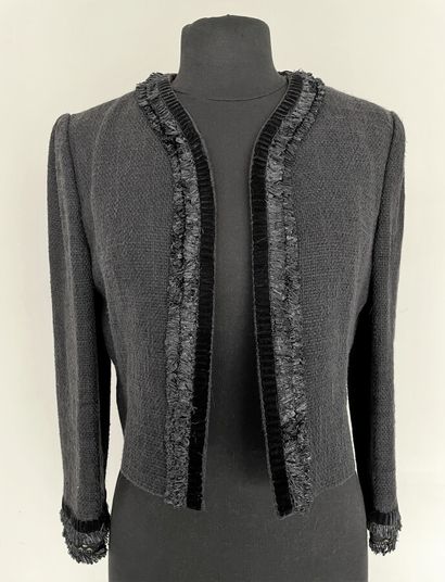 null MISS ASHIDA Short jacket in black composite material with raffia trim - Size...