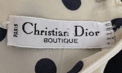null CHRISTIAN DIOR Boutique Top in ivory silk crepe with black polka dots embroidered...