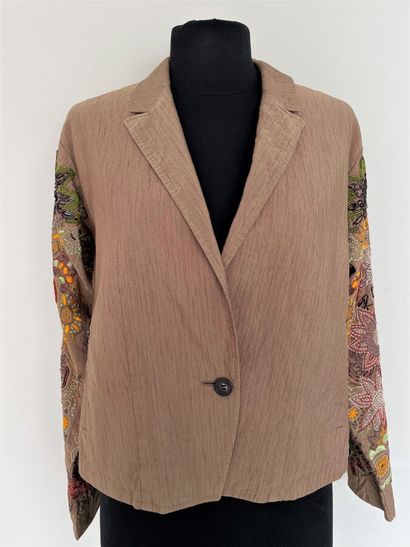 null DRIES VAN NOTEN Brown silk and linen jacket with embroidered sleeves - Size...