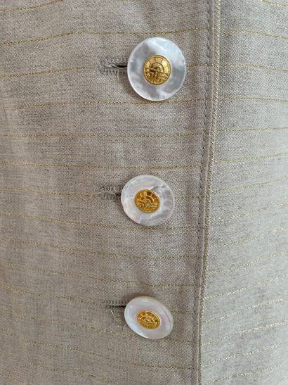 null LOUIS FERAUD Short jacket in beige linen and cotton with gold thread and mother-of-pearl...