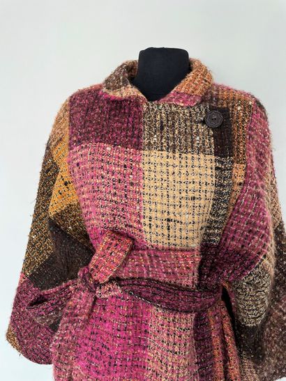 null CHRISTIAN LACROIX Wool and mohair coat in pink and yellow with belt - Size indicated...