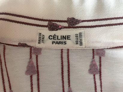 null CELINE White cotton jersey blouse with pink and grey pompoms - Size 42