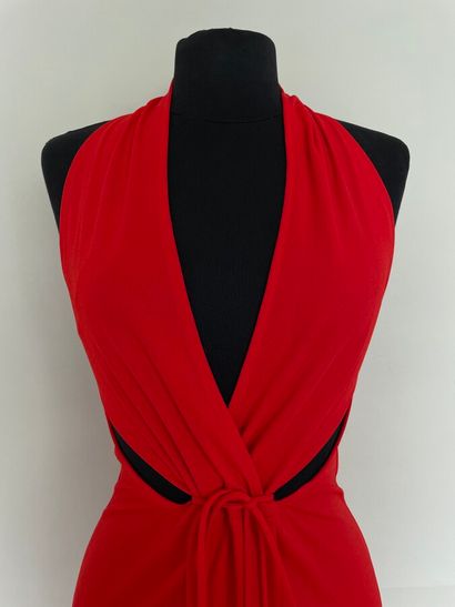 null VALENTINO Made in Italy Robe longue en matière composite rouge ceinture à lacet...