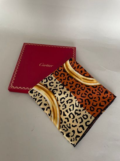 null CARTIER Paris Silk scarf with panther bracelets and spotted background - with...