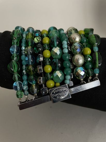 null PHILIPPE FERRANDIS Paris Multi-stranded bracelet with green glass beads and...
