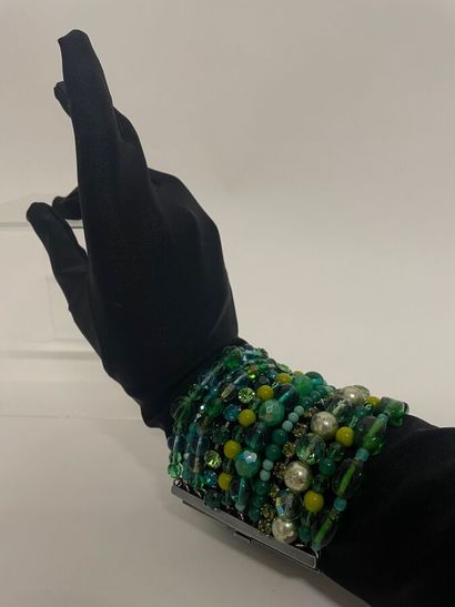 null PHILIPPE FERRANDIS Paris Multi-stranded bracelet with green glass beads and...