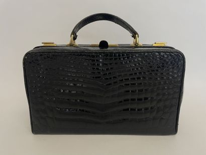 null LOUISE FONTAINE Brussels Black Crocodile Doctor Bag 
35x20cm
(slight wear on...