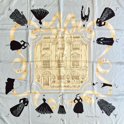 null CHRISTIAN DIOR Facade of the Avenue Montaigne ivory and black silk scarf on...