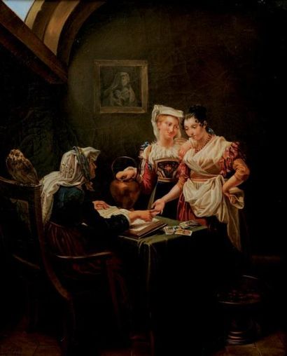Attribué à Sophie Rude (1797-1867) La diseuse de bonne aventure Huile sur toile,...
